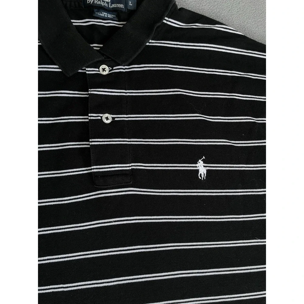 Polo Ralph Lauren Polo Shirt Mens Large Black Striped 100 Pima Cotton